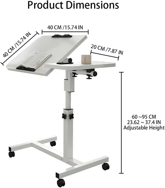 Movable Tilt Overbed Bedside Computer Table with Wheel Adjustable Height Rolling gallery