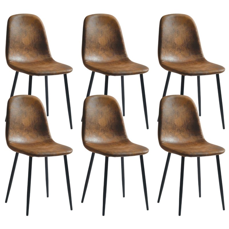 Set of 6 Suede Dining Chairs, Upholstered Seat with Black M...
