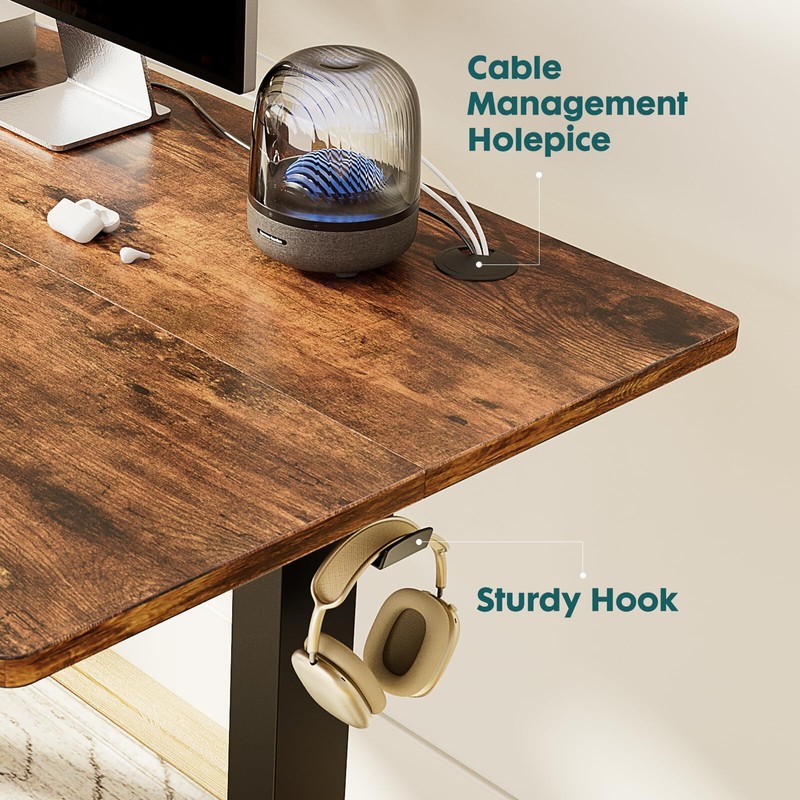 24x55 Inches Standing Desk Adjustable Height with Cable Management Rustic Brown gallery