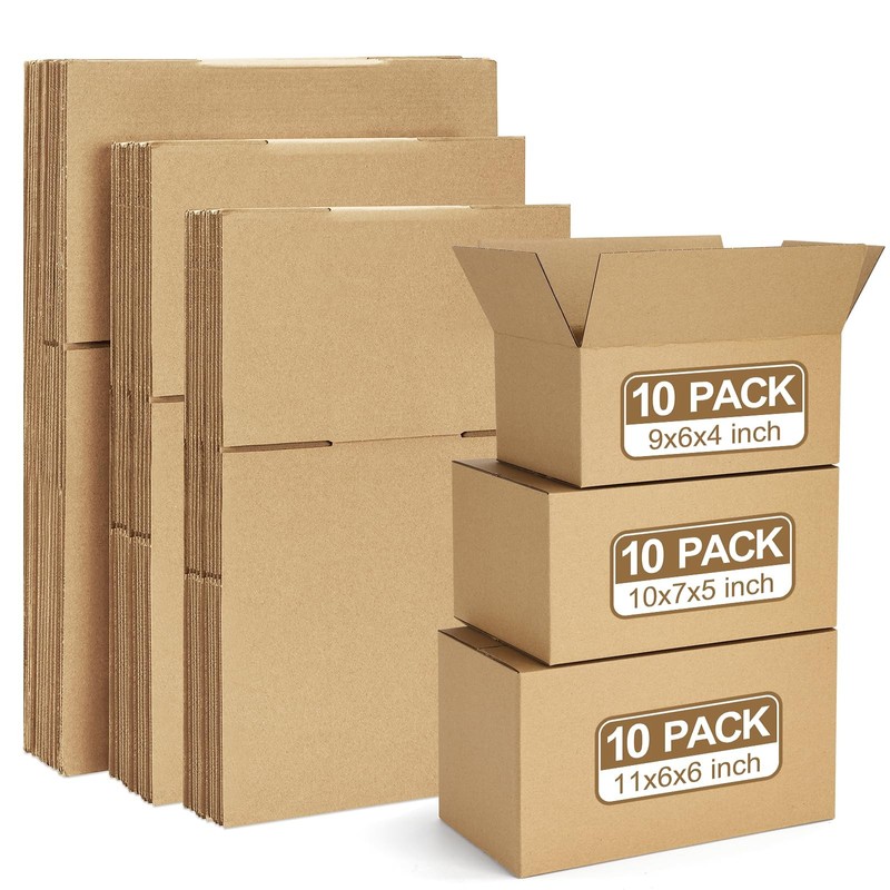 Eupako 30 Pack Small Shipping Boxes: 9x6x4, 10x7x5, 11x6x6 Cardboard Mailers