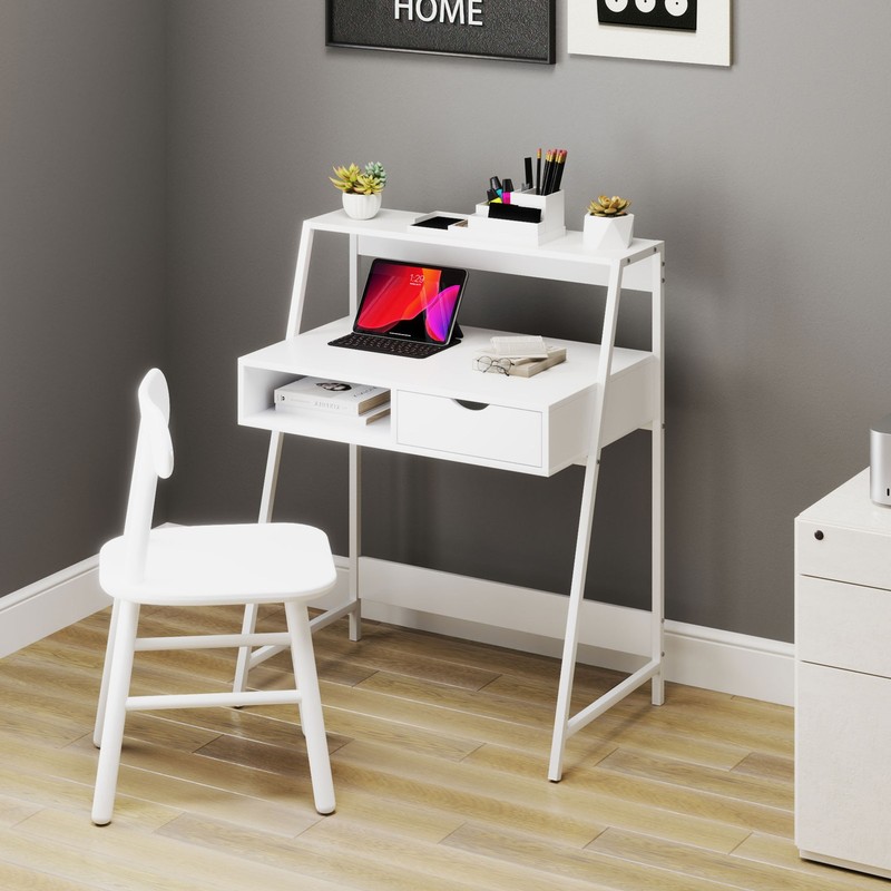 Computer Desk for Small Spaces School Student Desk w/ Drawer and Storage Shelves gallery