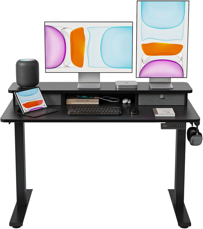 48X24 Inch Electric Standing Desk with Dual Drawers, Height Adjustable Stand up