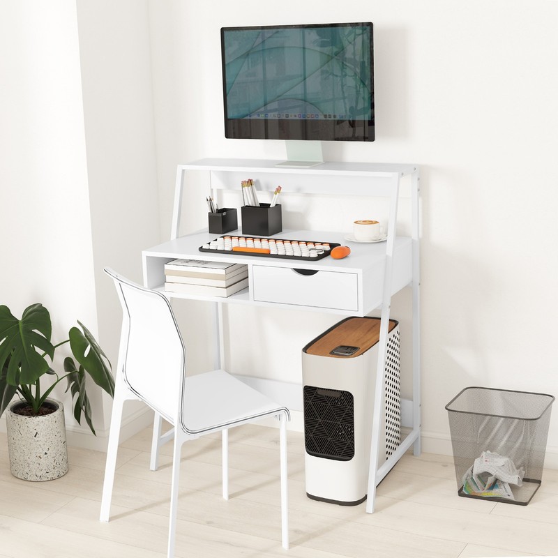 Computer Desk for Small Spaces School Student Desk w/ Drawer and Storage Shelves gallery