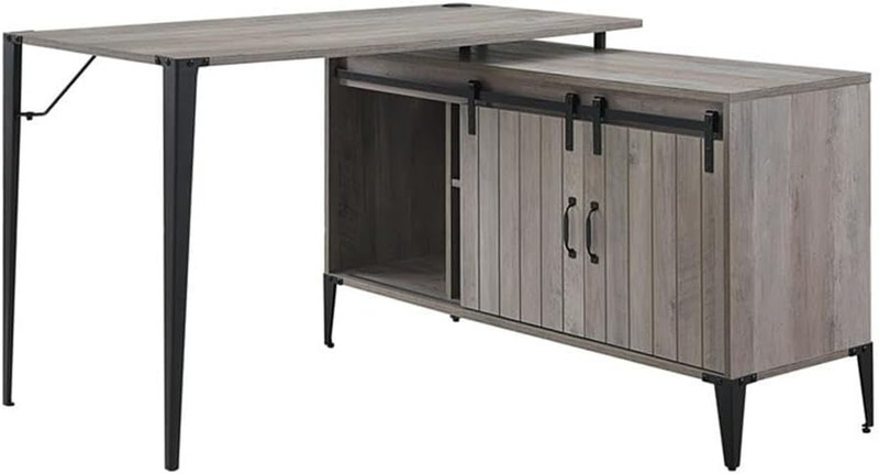 Zakwani Gray Oak & Black Wooden Writing Desk with Storage Solutions