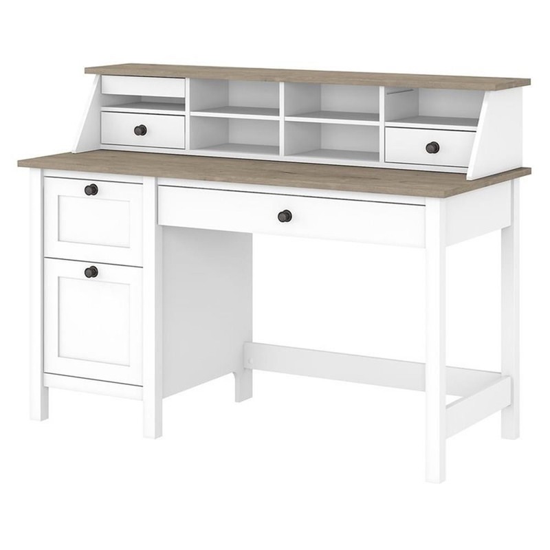 Maklaine 54W Desk w/ Drawers and Organizer in Shiplap Gray/White – Eng Wood