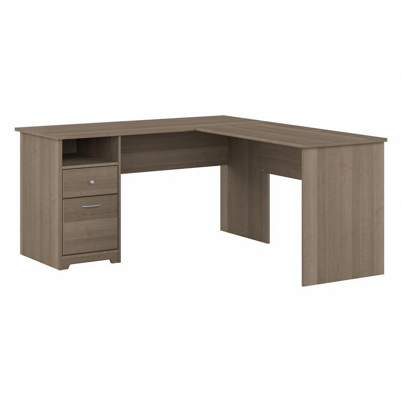 Cabot 60W L Shaped Desk with Drawers in Ash Gray – Engineered Wood