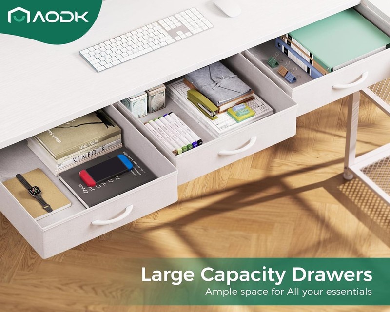 53" L Shaped Computer Desk With Power Outlets USB Ports Drawers Storage Shelves gallery