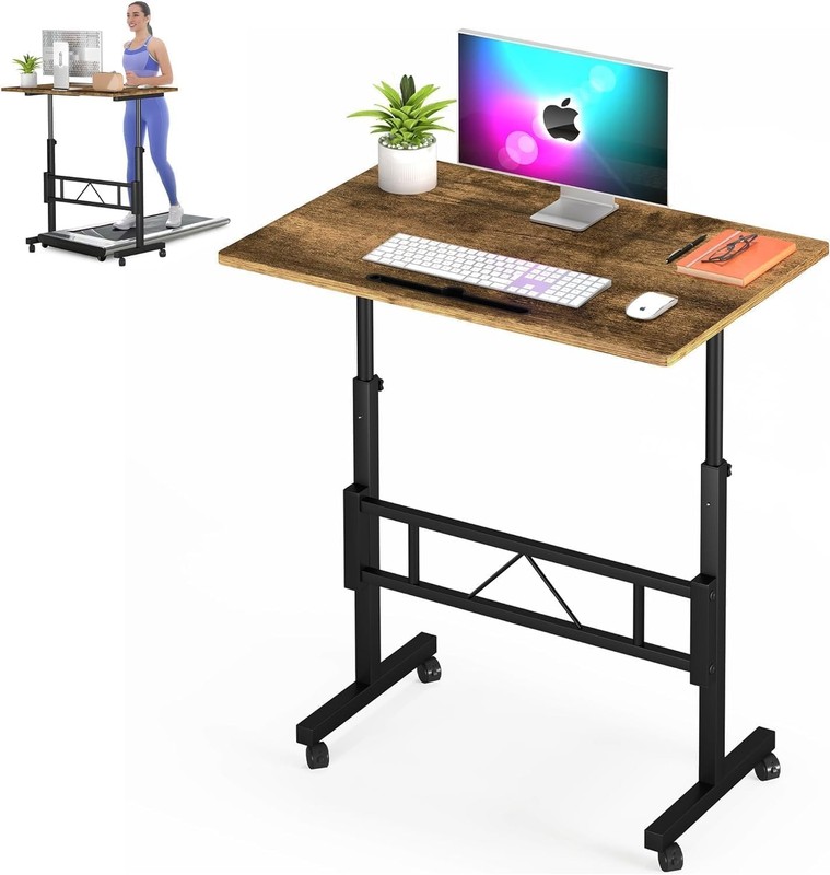Standing Desk W/ Wheels Adjustable Height Portable Laptop Table for Living Room