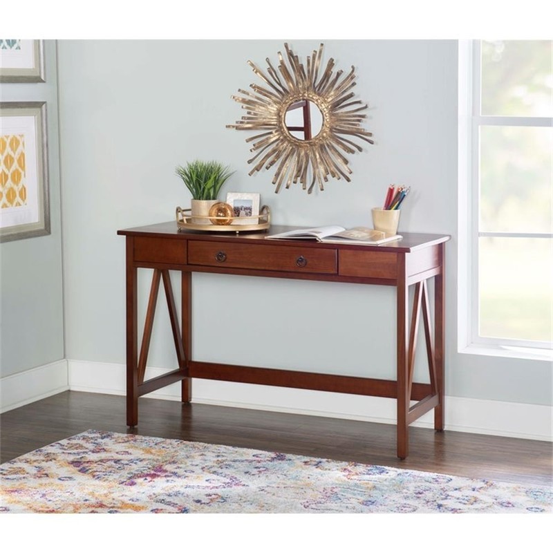 Linon Titian Pine Wood Classic One Drawer Desk in Rich Tobacco Brown Finish gallery