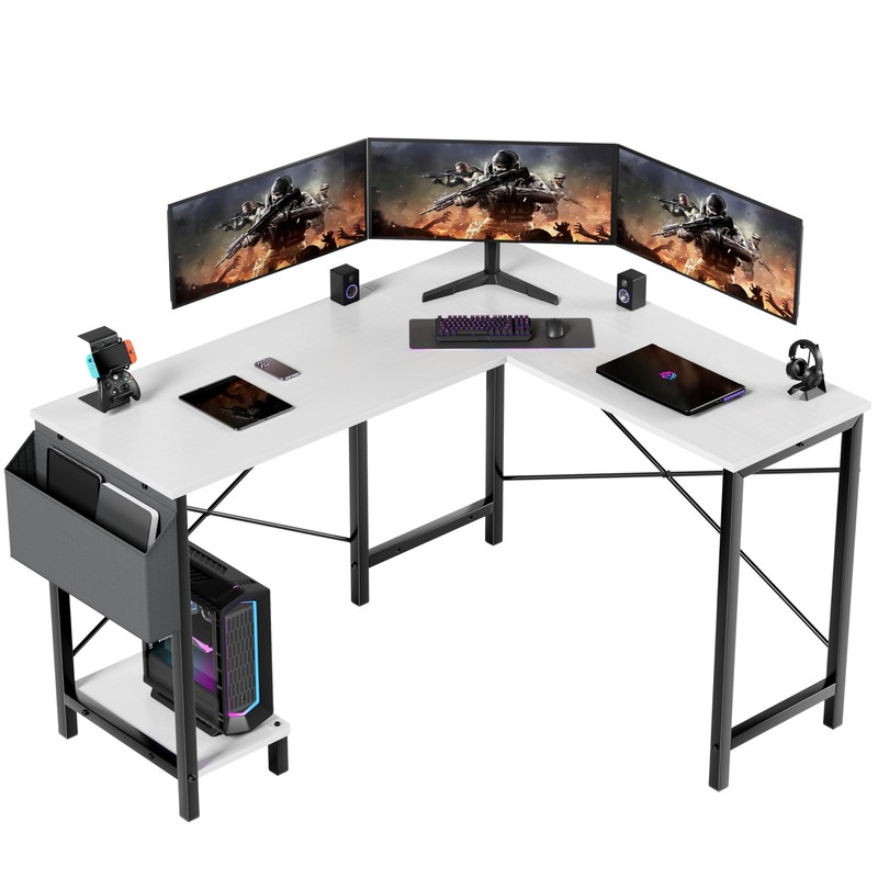 50" L Shaped Gaming Desk Home Office Computer Desk Storage Bag White