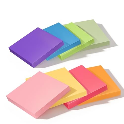 3×3 Inch 8 Pack Self-Stick Sticky Notes, 480 Total Sheets, Colorful Memo Pads
