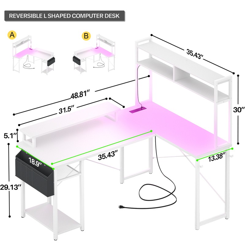 L-Shaped Computer Desk Home Office Desk Gaming Desk with Shelves ＆ LED ＆ Outlets gallery