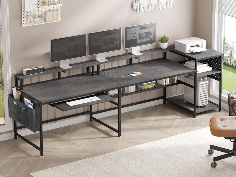 L Shaped Gaming Desk, Convertible Home Office Desk with Power Outlets &LED Strip gallery