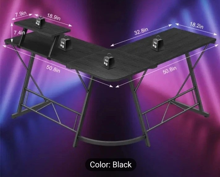 Gaming Table, Computer Table With Large Monitor Stand And Carbon Fiber Surface.