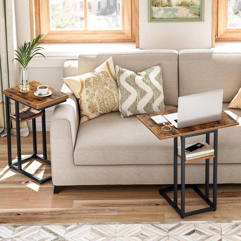Foldable End Table, C Shaped Side Table with Stora Shelf, Small gallery