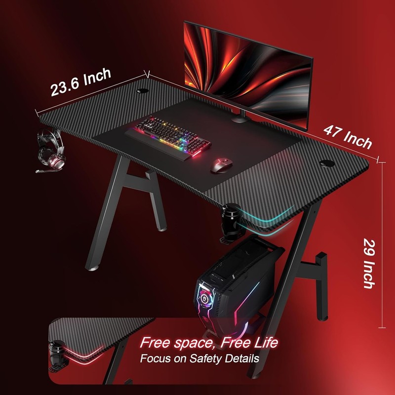 47 inch Gaming Desk with Cup Holder, Ergonomic Computer Desk, Gamer Table gallery