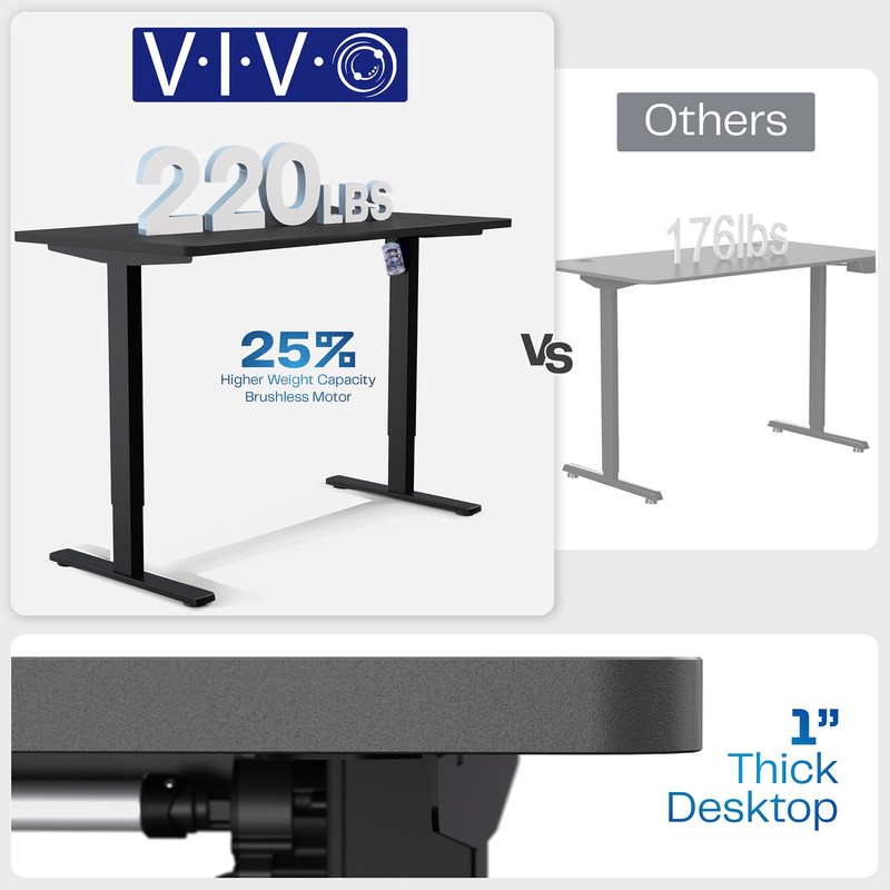 VIVO Electric 48" x 30" Stand Up Desk, Light Wood Table Top, Black Frame gallery