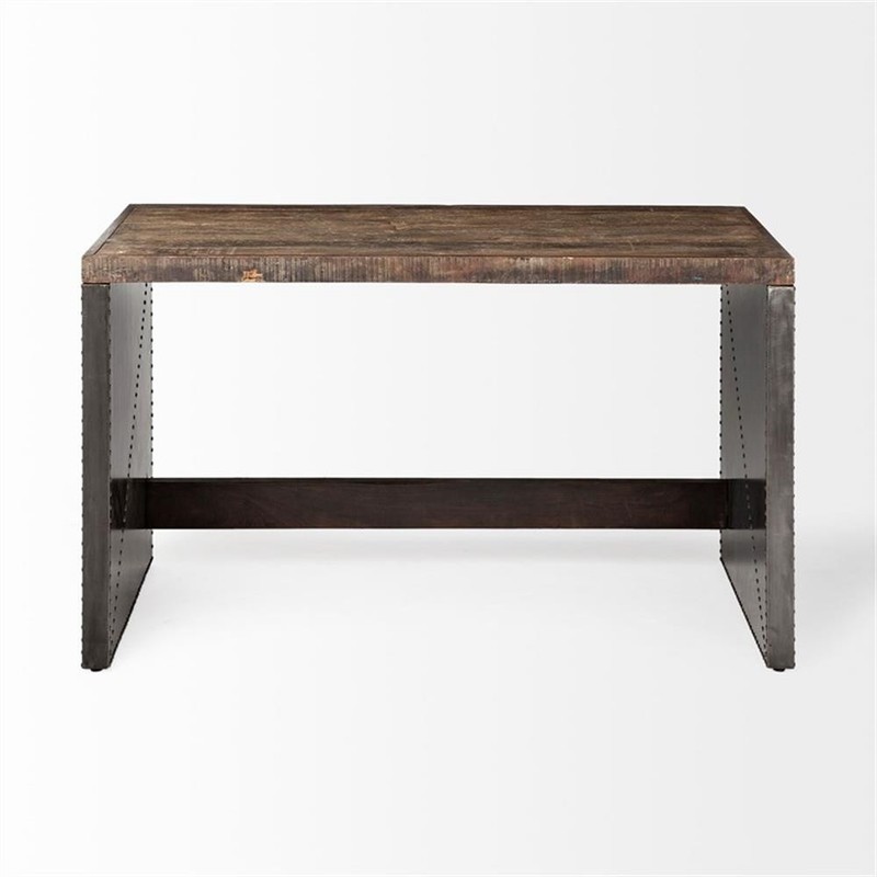 Pemberly Row 52"x30" Solid Wood Top Metal Cladded Frame Writing Desk