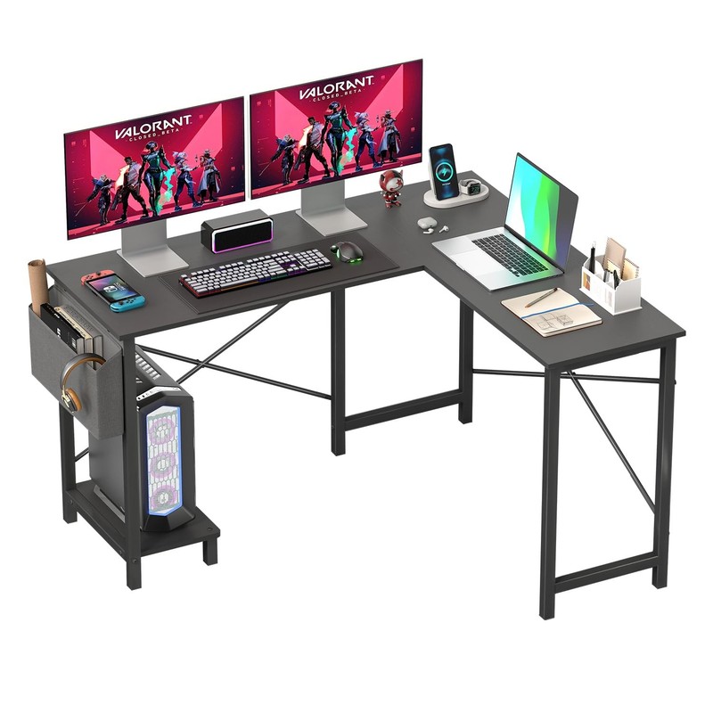 50 Inch L-Shaped Desk,Gaming Desk Computer Desk with Side Storage Bag & CPU S…