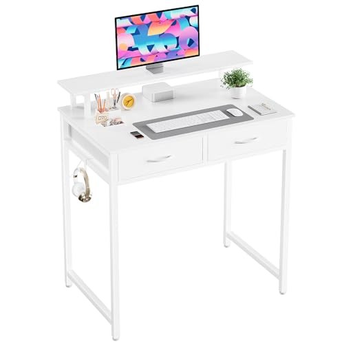 31.5″ x 19.7″ Compact Computer Desk with Monitor Stand and 2 31 in White