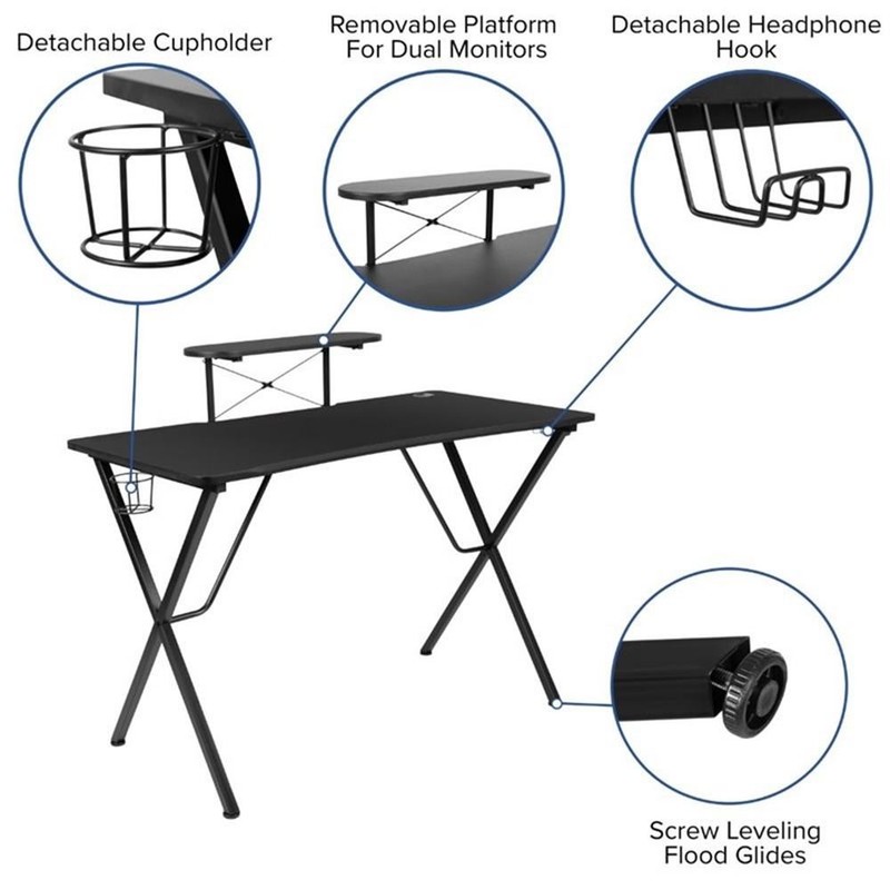 Flash Furniture 2 Piece Gaming Desk Set with Monitor Stand in Black and Green gallery