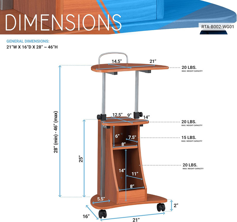 Adjustable Height Laptop Cart with Storage. Color: Woodgrain gallery