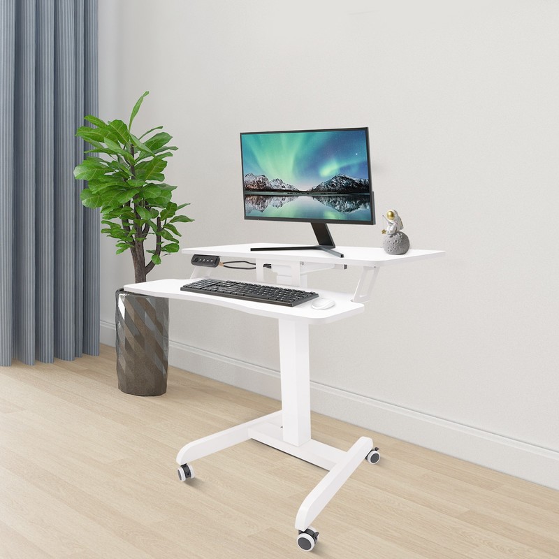 White Computer Desk Height Adjustable Rolling Electric Podium Desk For Office
