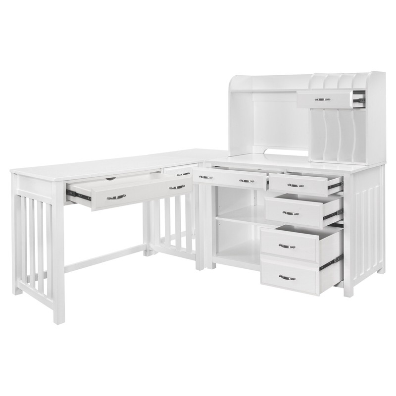 3 PC WHITE L-SHAPED OFFICE ADULT OR YOUTH COMPUTER WRITING DESK AND HUTCH SET
