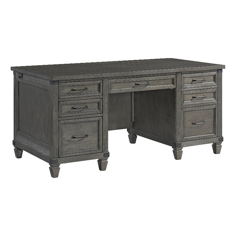 Intercon Furniture Foundry Home Office 66" Wood Executive Desk in Pewter