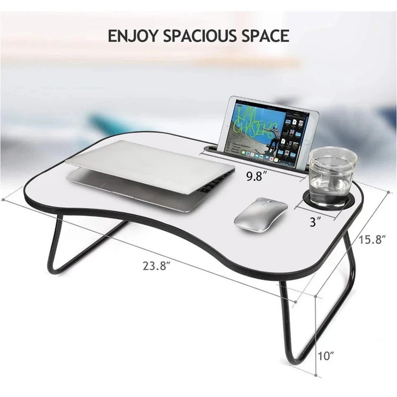 Portable Laptop Desk, Gray and White Matte Metal and Wood Construction, Foldable gallery