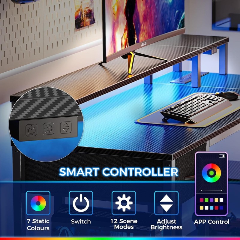 47-Inch L-Shaped Corner Desk with Built-in LED & Power Outlets for Home & Office gallery