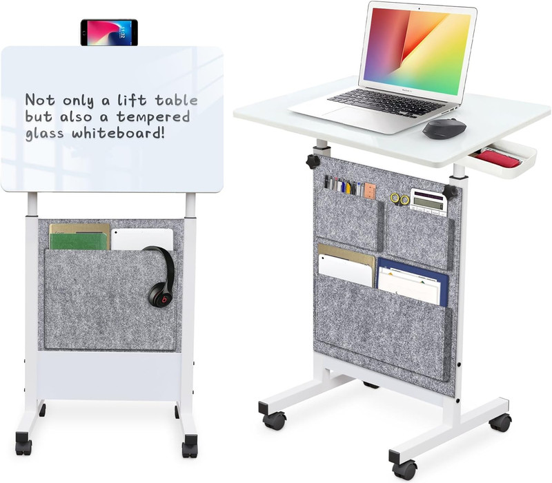 Adjustable Height Glass Standing Desk with Wheels - Perfect for Small Spaces