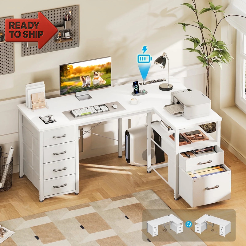 55 Inch Computer Desk with 5 Drawers and File Cabinet for Storage, Office Desk w