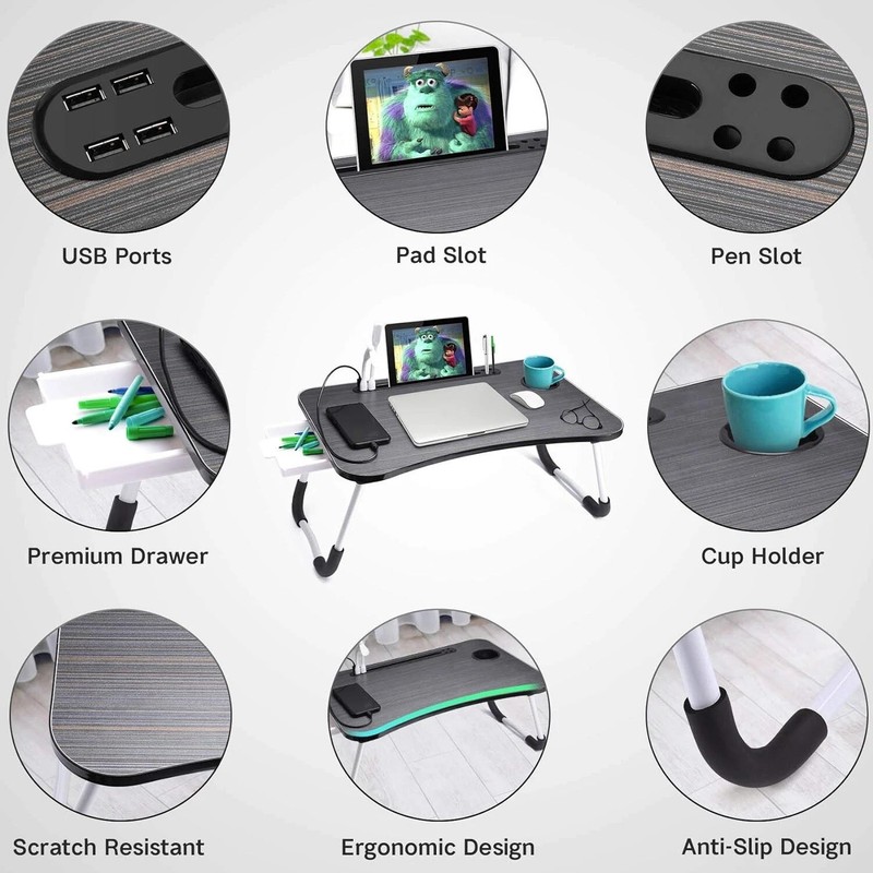 Laptop Bed Desk Foldable Portable Laptop Table Breakfast Tray Stand Stable gallery