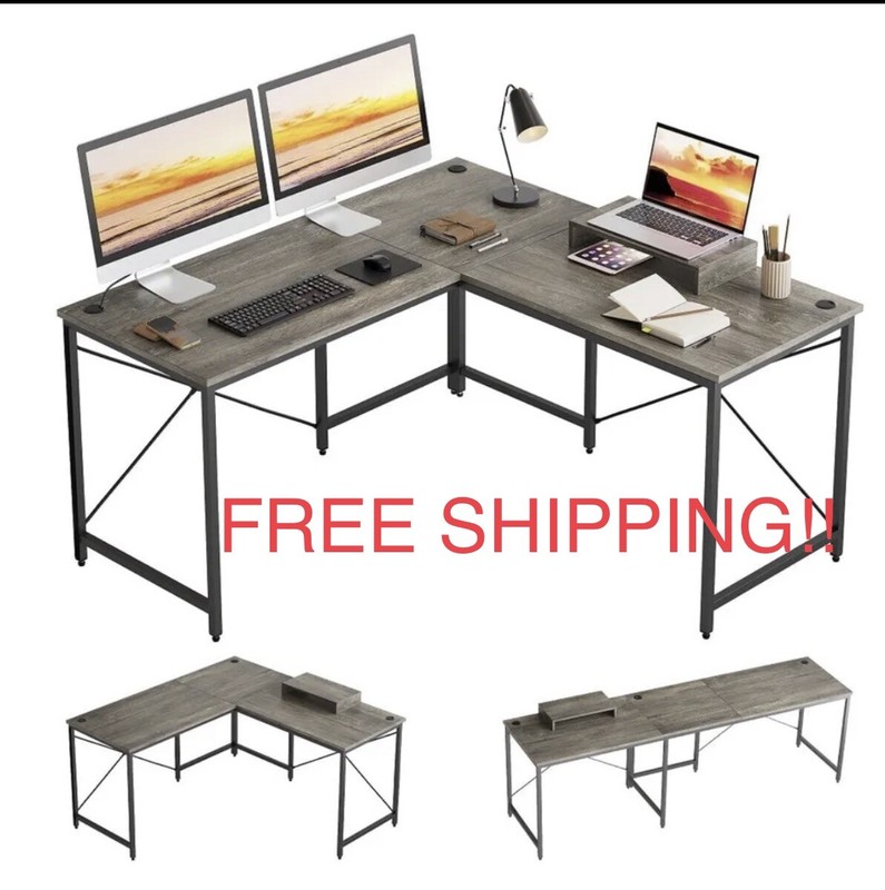 Computer Desk L-Shaped PC Corner Table Home Office Workstation w/ Monitor Stand