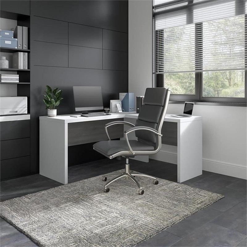 Pemberly Row L Shaped Desk in Pure White and Modern Gray - Engineered Wood gallery