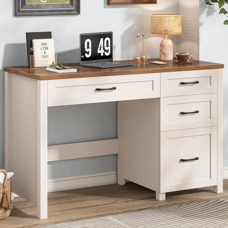 Farmhouse 47″ Executive Desk with 4 Drawers, Computer Desk with File Drawer and