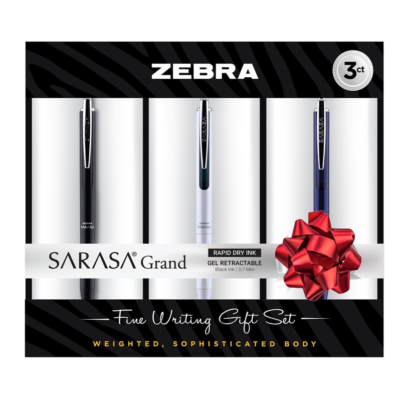 Zebra Pen Sarasa Grand Retractable Gel Pen Gift Set, 3-Pack, White/Black/Navy