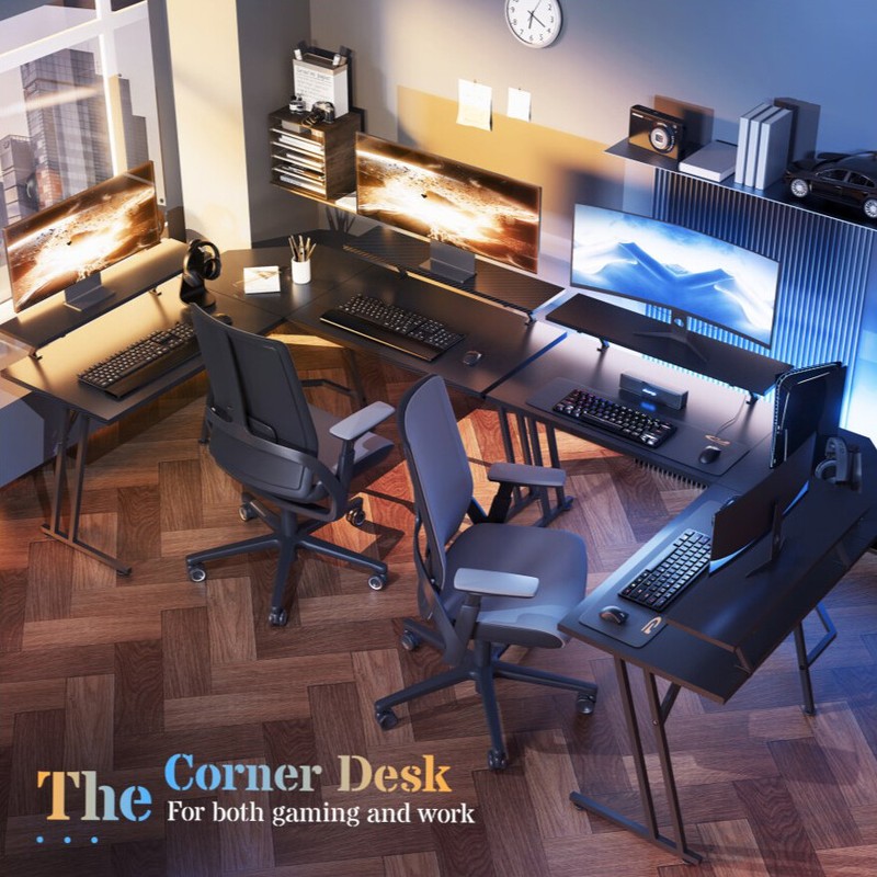 51 Inch L Shaped Gaming Desk with Monitor Stand, Ergonomic Corner Computer Desk, gallery