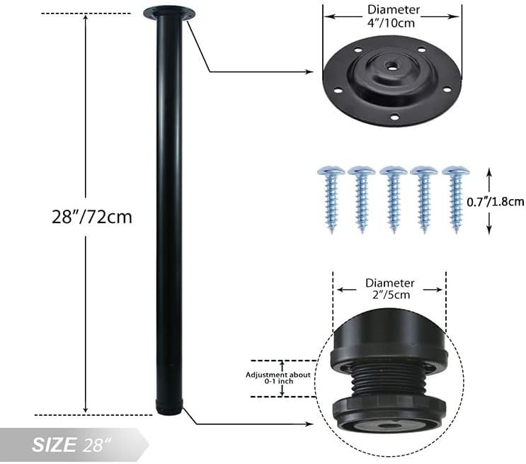 Rectangle/Circle Compatible 28 Inch Adjustable Metal Desk Legs - Set of 4, Black gallery