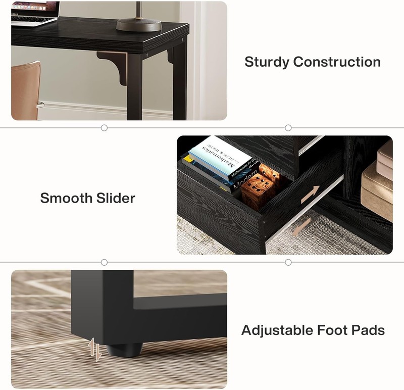 Black L-Shaped Computer Desk with Drawers, Modern Reversible Corner Office Desk gallery