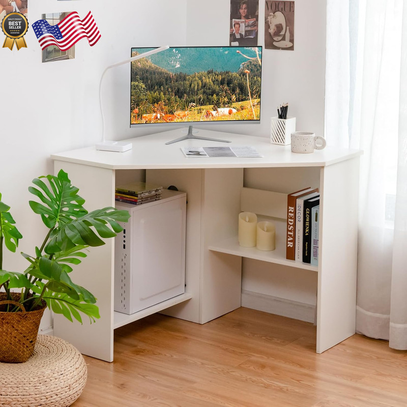Corner Desk 90 Degrees Triangle for Computer Small Space Bedroom Makeup Vanity