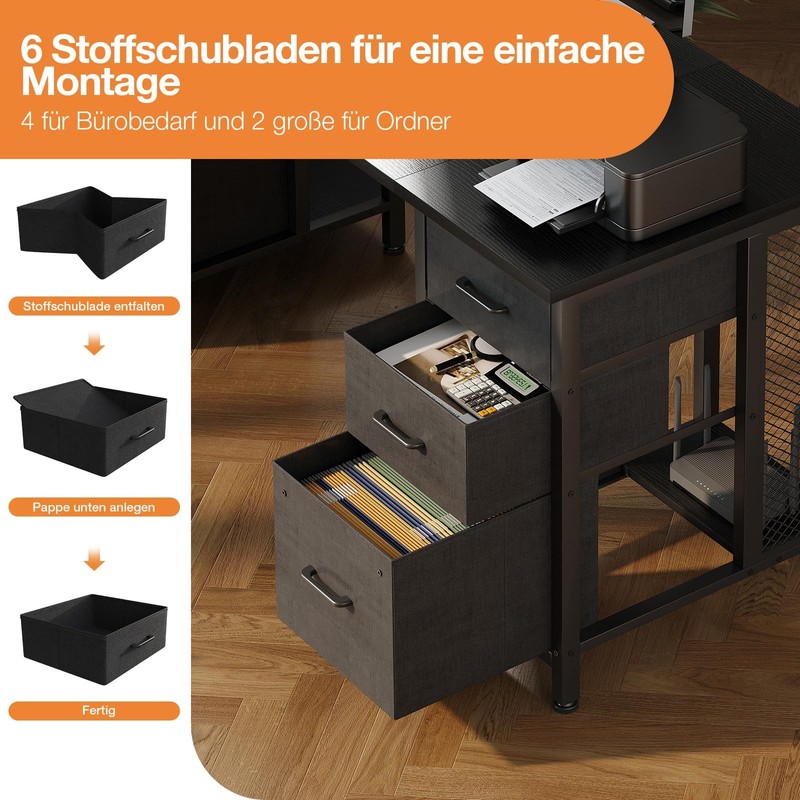 Desk with 6 Drawers, 160x52 cm Computer Table, PC Table with Storage Fl... gallery