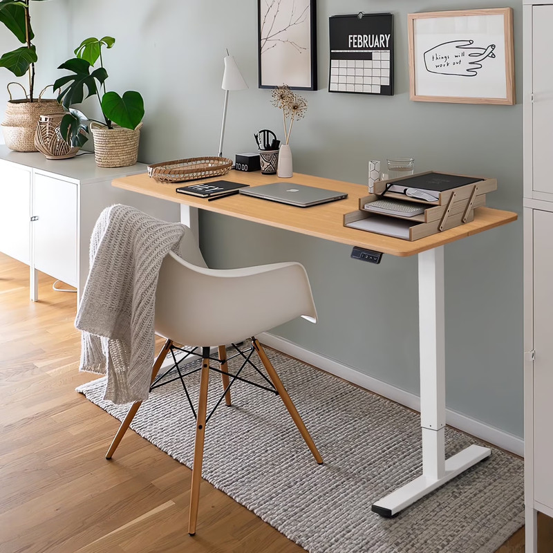 40″×24″ Electric Height Adjustable Standing Desk T-Shaped Metal White/Wood