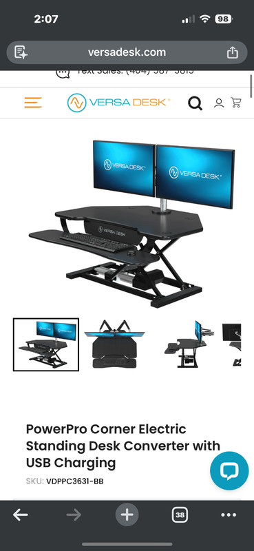Versa PowerPro Corner Electric Standing Desk Converter with USB Charging