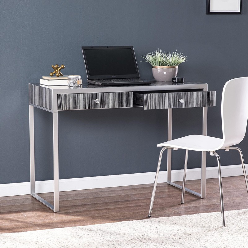 Maklaine Transitional Engineered Wood Writing Desk in Silver / Black gallery