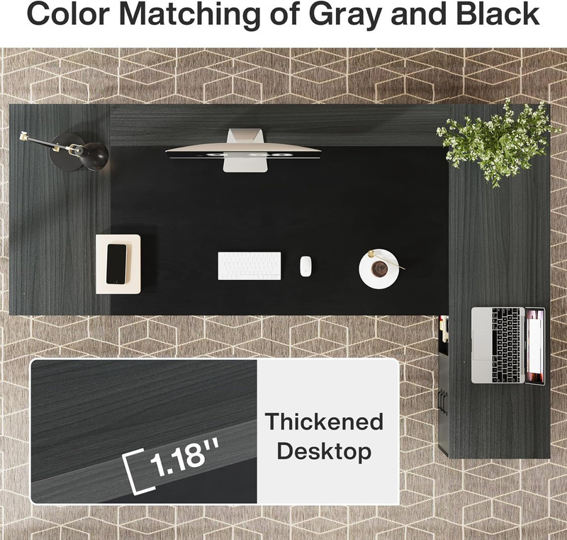 Modern L-Shaped Executive Desk with Storage, Grey & Black Home Office Furniture gallery
