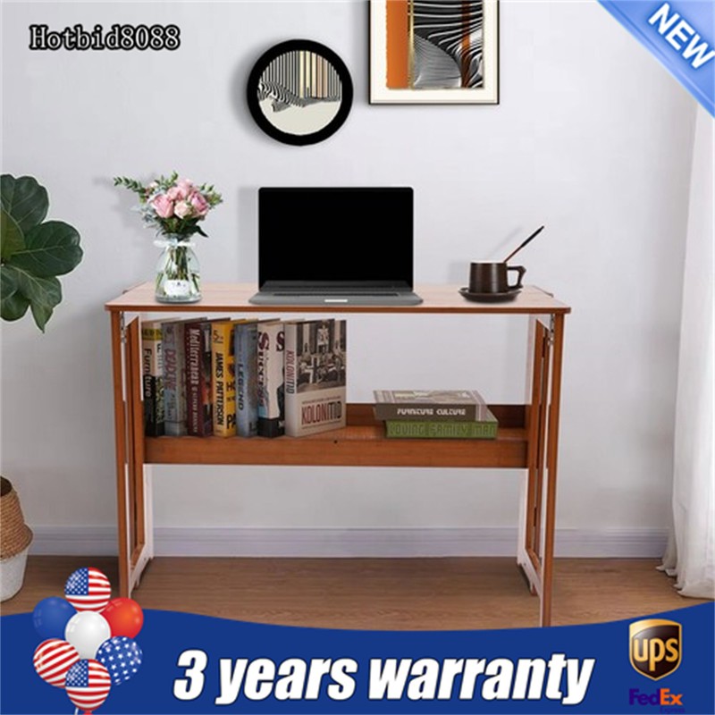 Modern Fold Desk Computer Desk with Bookshelf Bamboo Bedroom Office Writing Desk