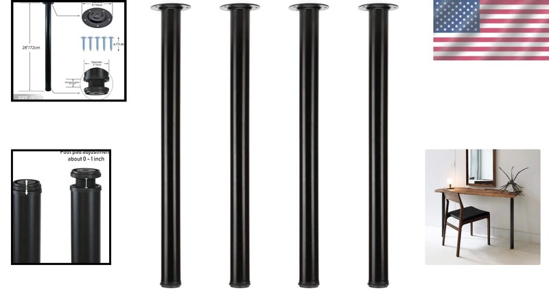 Rectangle/Circle Compatible 28 Inch Adjustable Metal Desk Legs - Set of 4, Black gallery