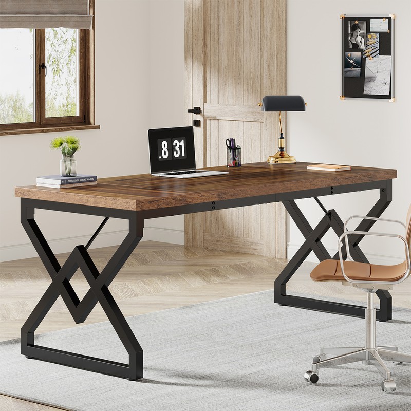 63″ Industrial Executive Desk for Home Office Computer Desk with Metal Frame